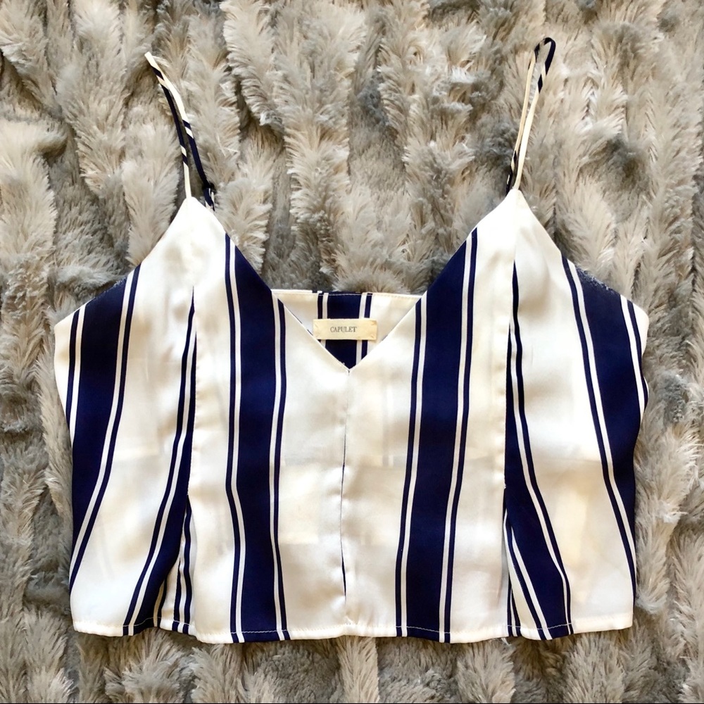 Capulet Cropped White and Navy Striped Tank